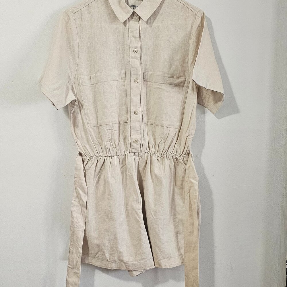 Abercrombie & Fitch Linen-Blend Utility Romper beige Size M - 159-313-00019-420 - Picture 3 of 8